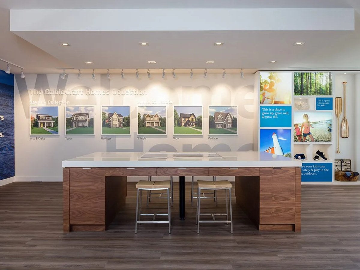 Presentation centre feature wall and photo panel graphics